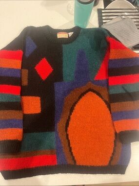 Christina Multicolor Geometric Crewneck Sweater - Orange/Green/Black
